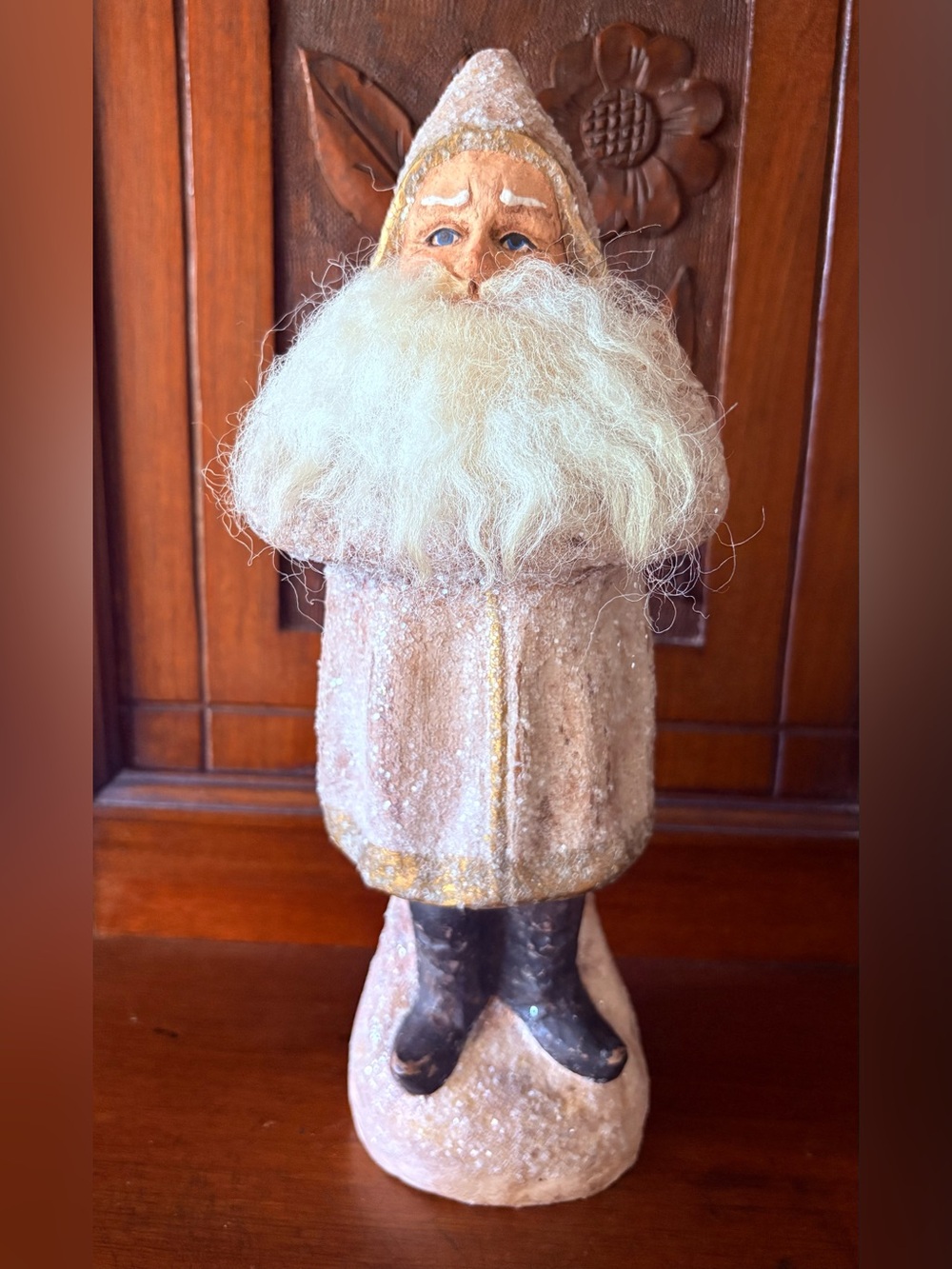 Vintage Style Handmade Clay Fired Glittered Santa Signed Figurine ❣️